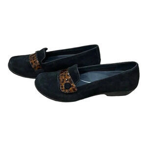 Dansko Black Suede Leopard Olena Loafers 10